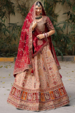 Dori Embroidered Mauve Brown Silk Wedding Lehenga