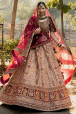 Dori Embroidered Mauve Brown Silk Wedding Lehenga