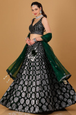 Dark Green Velvet Stone Embellished A-line Lehenga