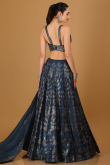 Peacock Blue Dupion Silk Stone Embellished A-line Lehenga