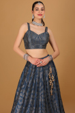 Peacock Blue Dupion Silk Stone Embellished A-line Lehenga