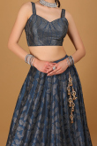 Peacock Blue Dupion Silk Stone Embellished A-line Lehenga