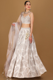 White Velvet Stone Embellished Panelled Style Lehenga