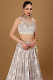 White Velvet Stone Embellished Panelled Style Lehenga