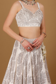 White Velvet Stone Embellished Panelled Style Lehenga