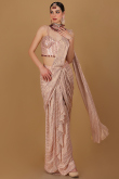 Pale Pink Georgette Lurex Thread Weaved Fancy Wedding Saree