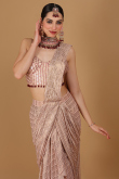 Pale Pink Georgette Lurex Thread Weaved Fancy Wedding Saree