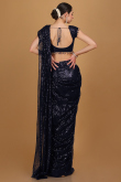 Net Dark Blue Sequins Embroidered Indo-Western Saree