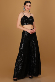 Black Georgette Embroidered Jacket Style Palazzo Suit