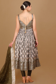 Grey Beige Georgette Printed Churidar Suit for Wedding & Party
