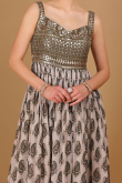 Grey Beige Georgette Printed Churidar Suit for Wedding & Party