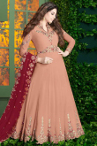 Peach Georgette Anarkali Suit With Zircon Work