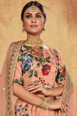 Peach Art Silk Floral Digital Print Lehenga