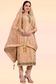 Party Wear Zari Embroidered Peach Churidar Suit in Chanderi