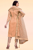 Party Wear Zari Embroidered Peach Churidar Suit in Chanderi