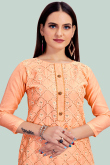 Peach Party Wear Lace Embroidered Churidar Suit in Chanderi