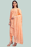 Peach Party Wear Lace Embroidered Churidar Suit in Chanderi