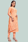 Peach Party Wear Lace Embroidered Churidar Suit in Chanderi