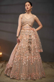 Peach Dori Embroidered Net Panelled Style Lehenga