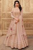 Peach Embroidered Soft Silk Anarkali Suit for Wedding & Party