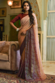 Peach Georgette Embroidered Ombre Saree