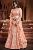Peach Georgette Embroidered Wedding Lehenga