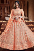 Peach Georgette Embroidered Wedding Lehenga