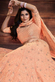 Peach Georgette Embroidered Wedding Lehenga