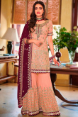 Peach Georgette Straight Cut Sharara Suit