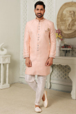 Peach Jacquard Silk Men's Sherwani