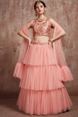 Peach Lace Embroidered Net Layered Style Lehenga 