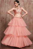 Peach Lace Embroidered Net Layered Style Lehenga 