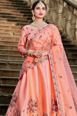 Peach Satin Lehenga With Satin Choli