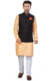 Peach Linen Plain Men Kurta With Churidar