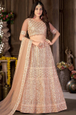 Peach Net A-Line Embroidered Lehenga