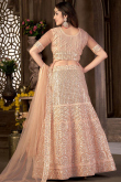 Peach Net A-Line Embroidered Lehenga