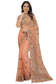 Net Saree with Thread Embroidery in Peach for Party 