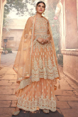 Peach Net Frock Style Pakistani Sharara Suit