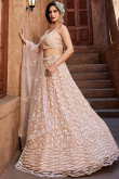 Peach Net Lehenga With Sequins Work For Weddings