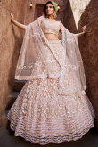 Peach Net Lehenga With Sequins Work For Weddings