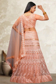 Peach Net Sequins Embroidered Panelled Style Lehenga 