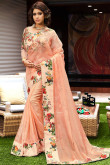 Peach Net Wedding Saree With Net Blouse