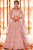 Peach Organza Embroidered Lehenga