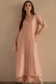 Peach Silk Lace Work Straight Cut Palazzo Suit 