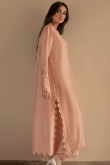 Peach Silk Lace Work Straight Cut Palazzo Suit 