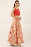 Peach Satin Silk Printed A-Line Style Lehenga 