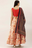 Peach Satin Silk Printed A-Line Style Lehenga 