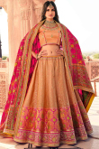 Peach Silk A-Line Woven Zari Lehenga Blouse