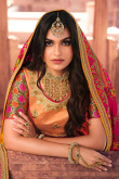 Peach Silk A-Line Woven Zari Lehenga Blouse