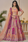 Peach Silk Blend Embroidered Flared Style Lehenga